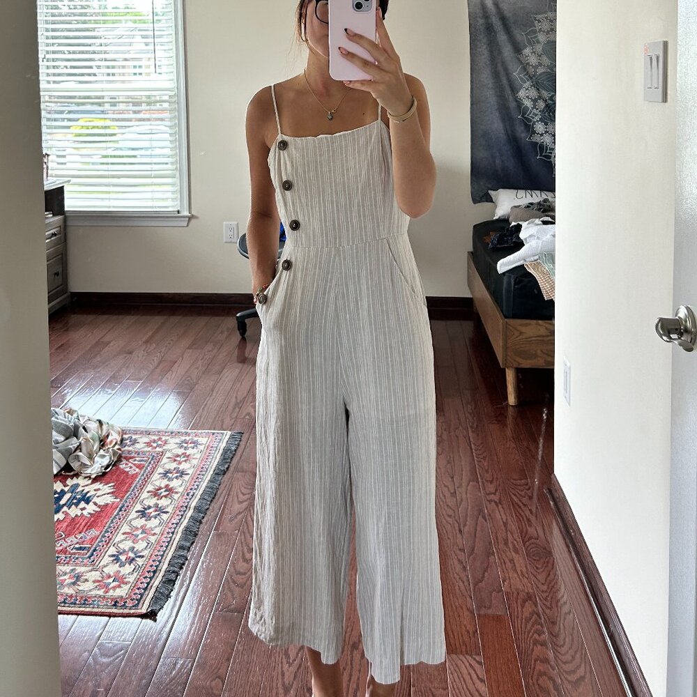 beige striped romper